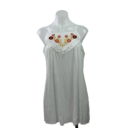 Jun & Ivy White Floral Embroidered Sleeveless Boho Cami Tank Mini Dress Size M