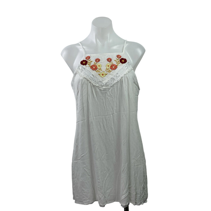 Jun & Ivy White Floral Embroidered Sleeveless Boho Cami Tank Mini Dress Size M
