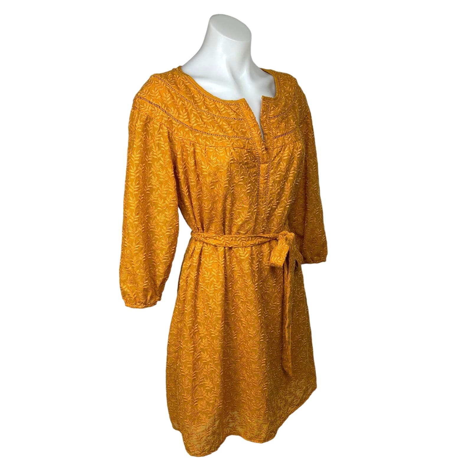 Anthropologie Daniel Rainn Treva Yellow Embroidered 3/4 Sleeve Mini Dr – Brie