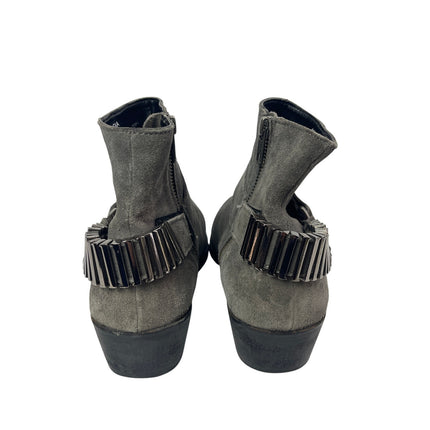 ASOS Gray Leather Suede Pointed Toe Buckle Strap Western Ankle Chelsea Boots 7