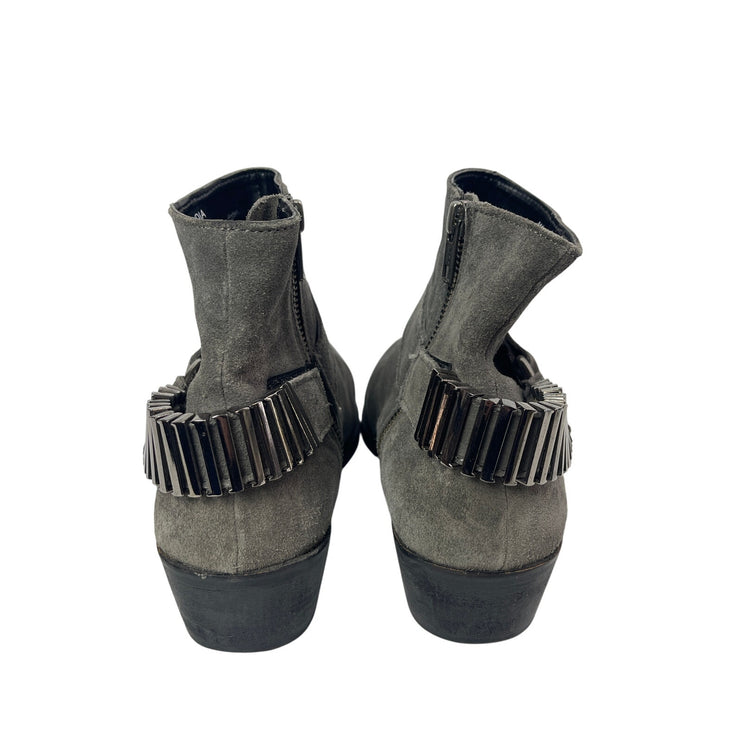 ASOS Gray Leather Suede Pointed Toe Buckle Strap Western Ankle Chelsea Boots 7