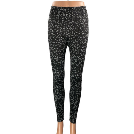 Vika Women's Black Geometric High Rise Gym Yoga Athletic Leggings Pants Size S