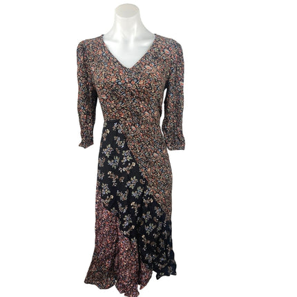 Fat Face Multicolor Nate Craft Floral Print Puff Sleeve V-neck Midi Dress Size 6