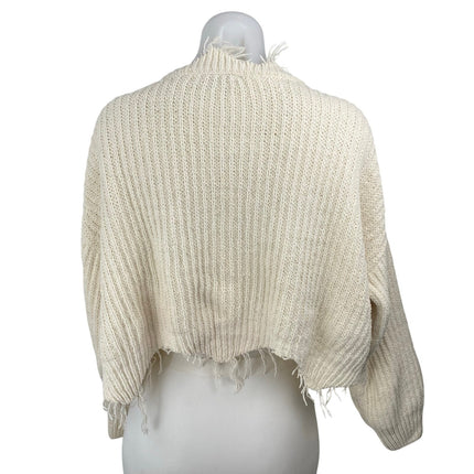 Dress Forum Womens Ivory Ripped Frayed Long Sleeve Crop Sweatshirt Sweater Top S