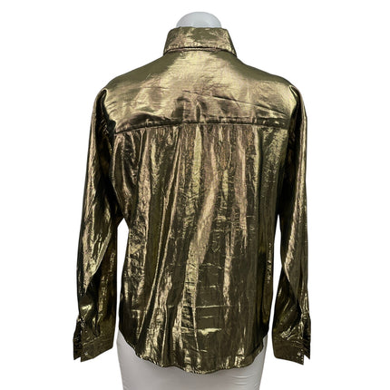 Clifford & Wills Women's Gold Metallic Long Sleeve Button Down Shirt Top Size XS