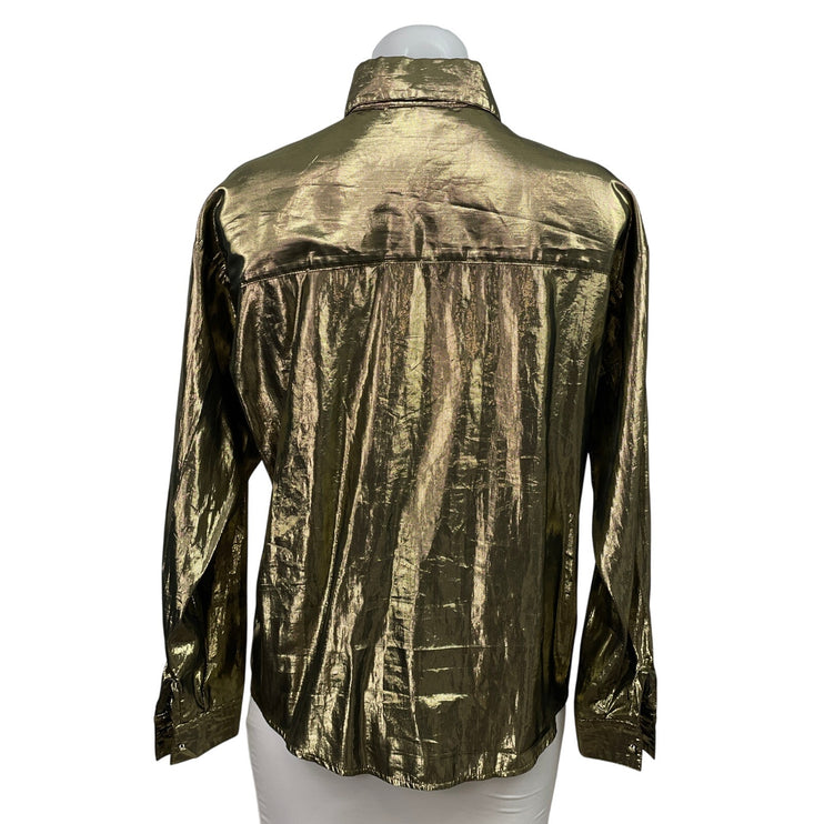 Clifford & Wills Women's Gold Metallic Long Sleeve Button Down Shirt Top Size XS