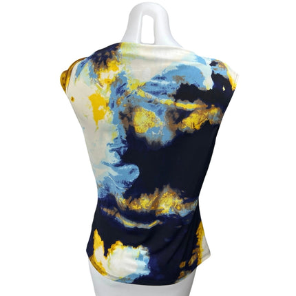 DKNY Multicolor Sleeveless Abstract Tie Dye Zip Shoulder Boat Neck Blouse Top XS