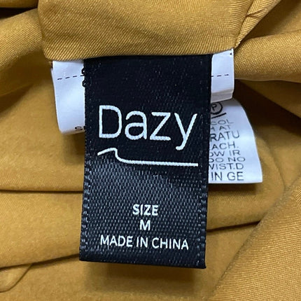 Dazy Women Yellow Brown Short Puff Sleeves Floral Casual Peasant Midi Dress M