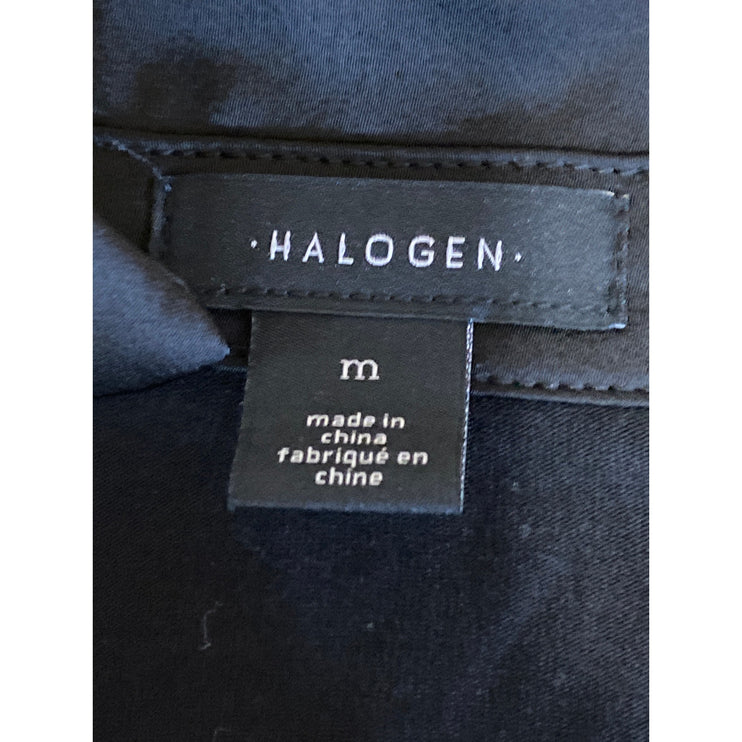 Halogen Women's Black Collared V Neck Long Sleeve Slim Fit Shirt Blouse Top Sz M