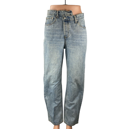 Princess Polly Women's Blue Light Wash Baggy Straight High Rise Denim Jeans sz 4