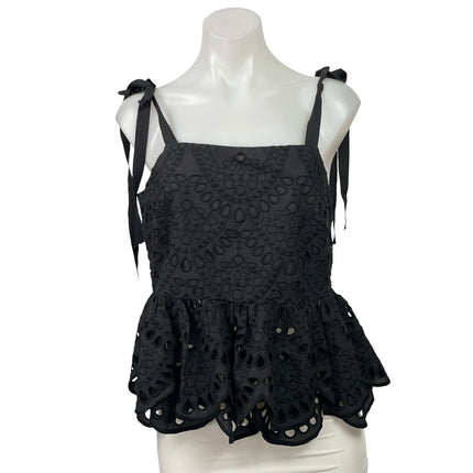 J. Crew Womens Black Sleeveless Eyelet Tie Shoulder Ruffles Peplum Blouse Top 4