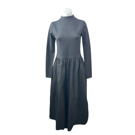 Marcella Women's Black Long Sleeve Mock Neck Pleated Fit & Flare Maxi Dress Sz M