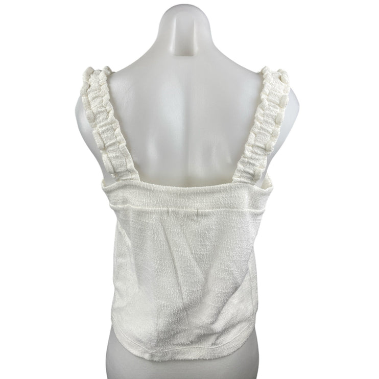 Madewell Women's White Sleeveless Loop Terry Tie Ruffle Strap Tank Top Size M