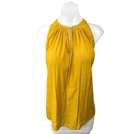 Catherine Malandrino Yellow Sleeveless Keyhole Neck Pleated Blouse Tank Top XS