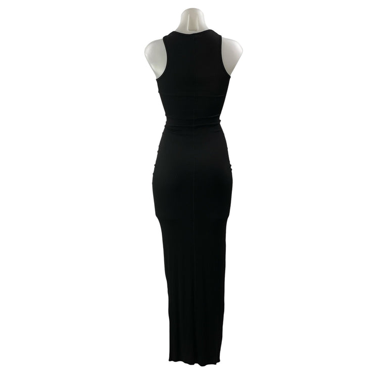 SKIMS Black Sleeveless Asymmetrical Strap Cutouts Halter Bodycon Maxi Dress Sz S