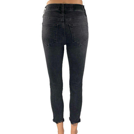 Madewell Women's Black High Rise Skinny Frayed Raw Hem Crop Denim Jeans Pants 25