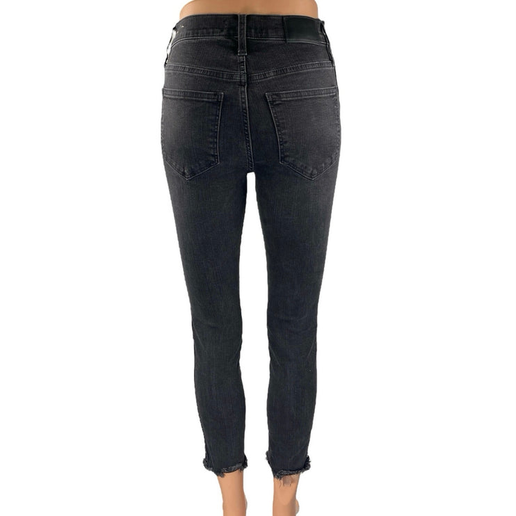 Madewell Women's Black High Rise Skinny Frayed Raw Hem Crop Denim Jeans Pants 25