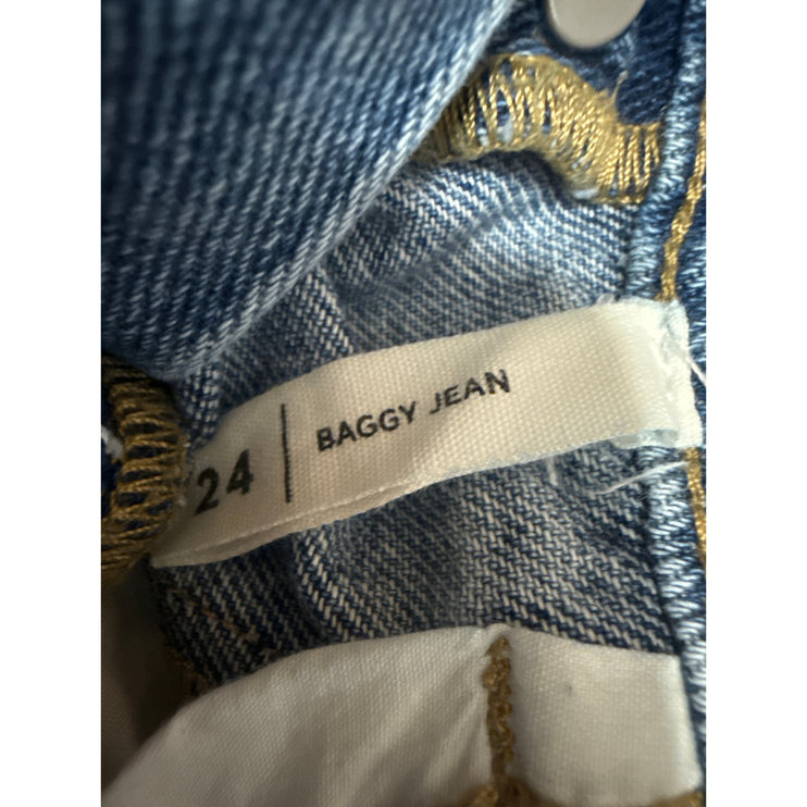Pacsun Women's Blue Disressed High Rise Wide Leg Baggy Crop Denim Jeans Size 24