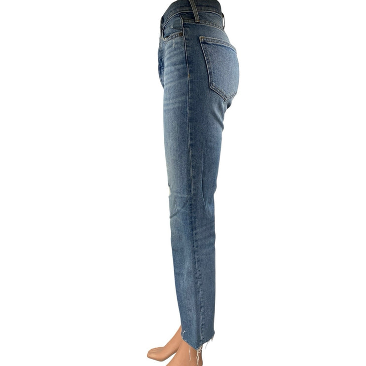 Aritzia Denim Forum The Arlo Blue High Rise Frayed Straight Denim Jeans Pants 24