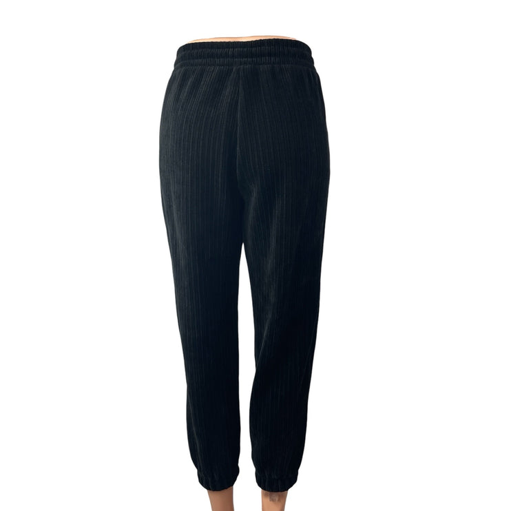 Women's Black Ribbed Plisse Drawstring Yoga Athletic Jogger Sweat Pants Size M