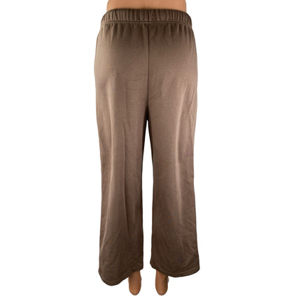 Sampeel Women's Brown High Waisted Drawstring Wide Leg Trousers Sweat Pants Sz S