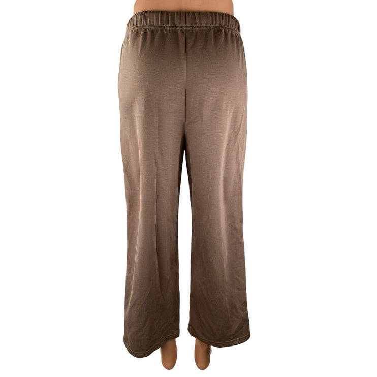 Sampeel Women's Brown High Waisted Drawstring Wide Leg Trousers Sweat Pants Sz S
