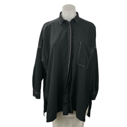 Zara Women's Black Collared Long Sleeve Oversized Button Down Shirt Top Size S