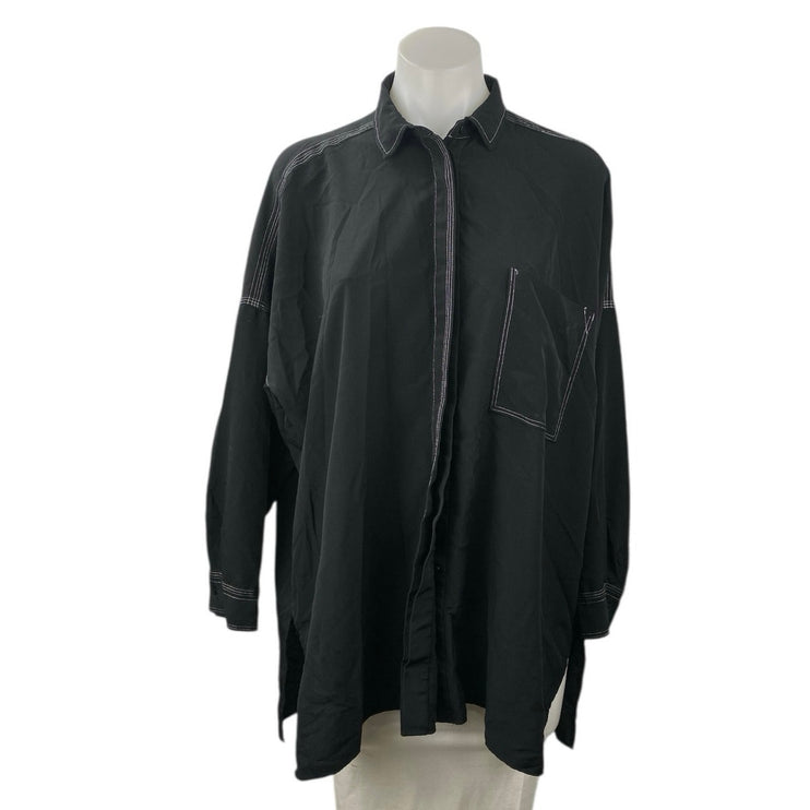 Zara Women's Black Collared Long Sleeve Oversized Button Down Shirt Top Size S