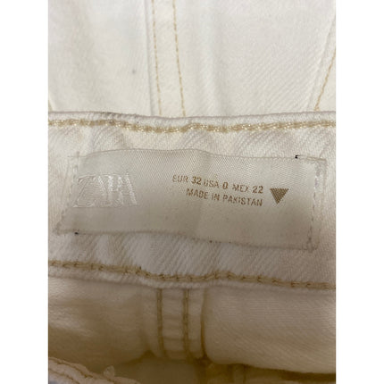 Zara Women's White High Waisted Wide Leg Baggy Straight Leg Denim Jeans Size 0