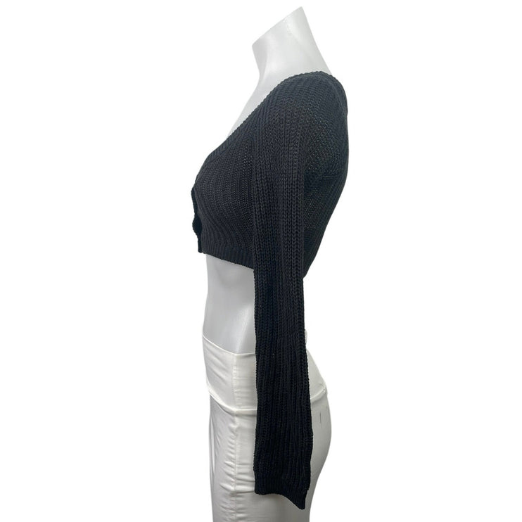Sweet Chilling Gray Knit Long Sleeve Button Down Cardigan Crop Sweater Top Sz XS