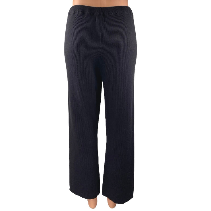 Legoe Heritage Womens Black Rib Knit Straight Leg High Waist Trousers Pants XS