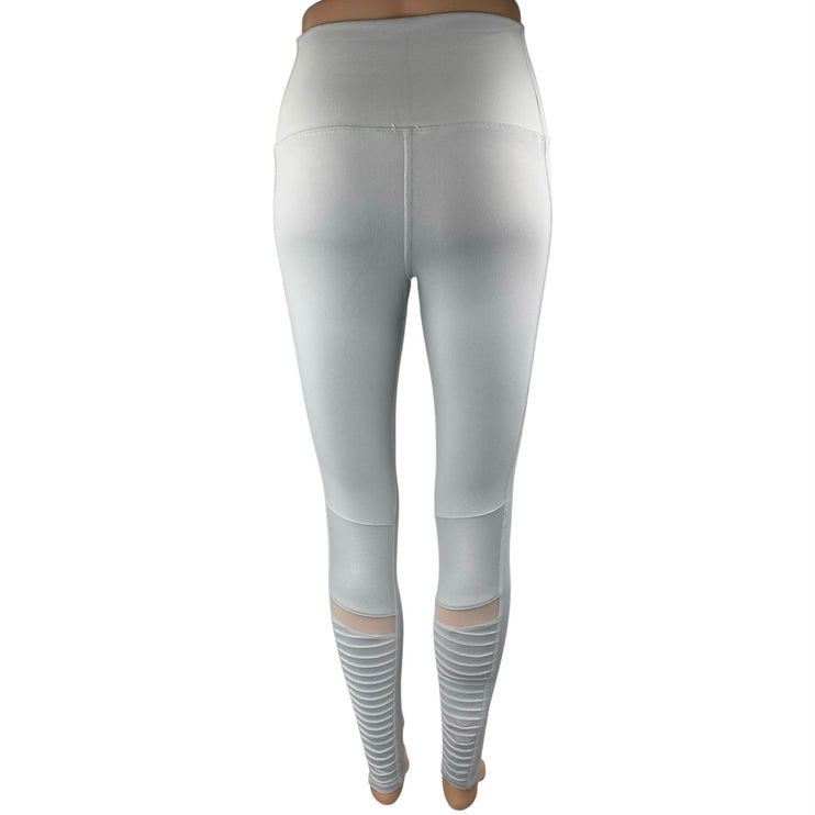 Alo Yoga Moto Women's White High Rise Mesh Workout Athletic Leggings Pants Sz M