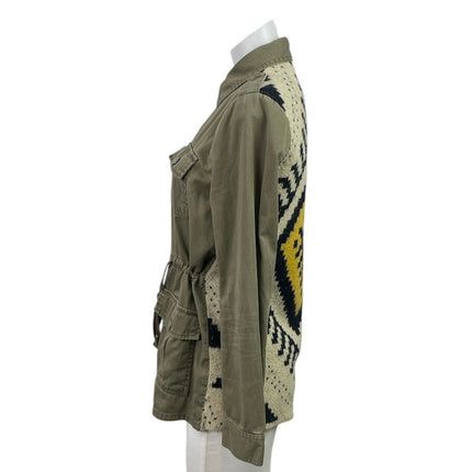Blu Pepper Green Crochet Back Collared Long Sleeve Shirt Military Coat Jacket S