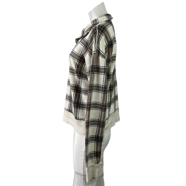 Free People Why Not Ivory Black Plaid Quarter Zip Pullover Sweater Sweatshirt S