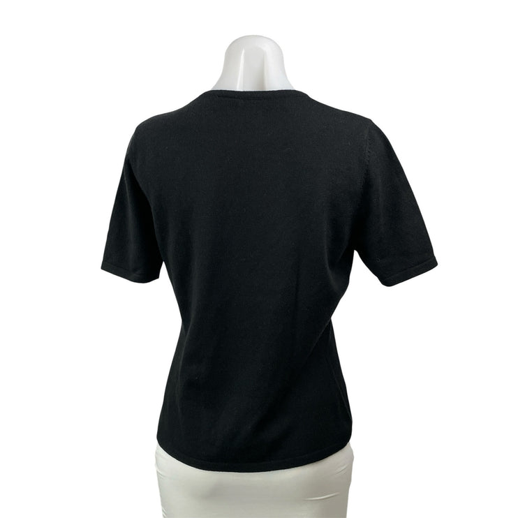 Jennifer Tyler Black Short Sleeves Cashmere Silk Crewneck Tee T-shirt Sweater L