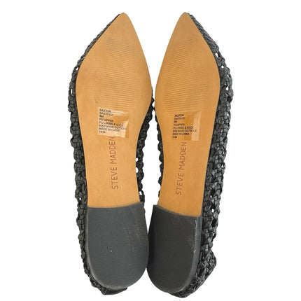 NEW Steve Madden Saxton Black Woven Pointed Toe Slip On Ballet Flats Shoes Sz 6
