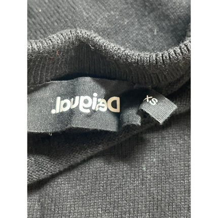 Desigual Women's Black Colorblock Crew Neck Long Sleeve Cropped Sweater Top XS