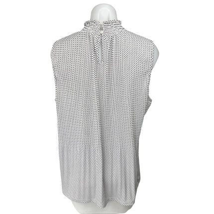 Adrianna Papell White Black Polka Dots Sleeveless Mock Neck Tank Top Blouse Sz L