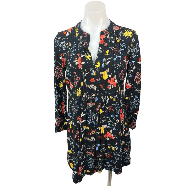 Old Navy Black Floral Pleated Split V-Neck Long Sleeve Mini Shirt Dres Brie Old Navy Black Floral Pleated Split V-Neck Long Sleeve Mini Shirt Dres Brie