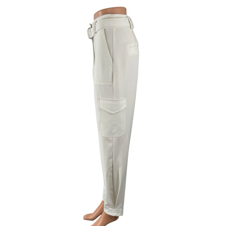 Express Ankle Super High Rise White Belted Tapered Ankle Trousers Pants Size 4