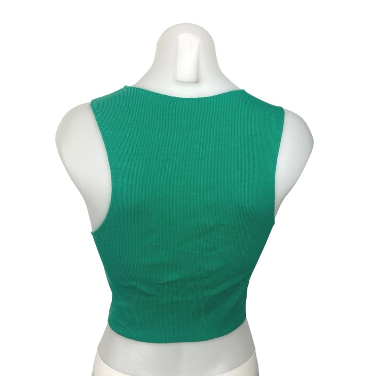 Zara Green Crew Neck Sleeveless Ribbed Knit Stretch Pullover Crop Top Size S