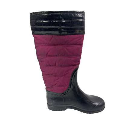 Burberry Pink Black Quilted Slip On Round Toe Knee High Snow Rain Boots Size 7.5