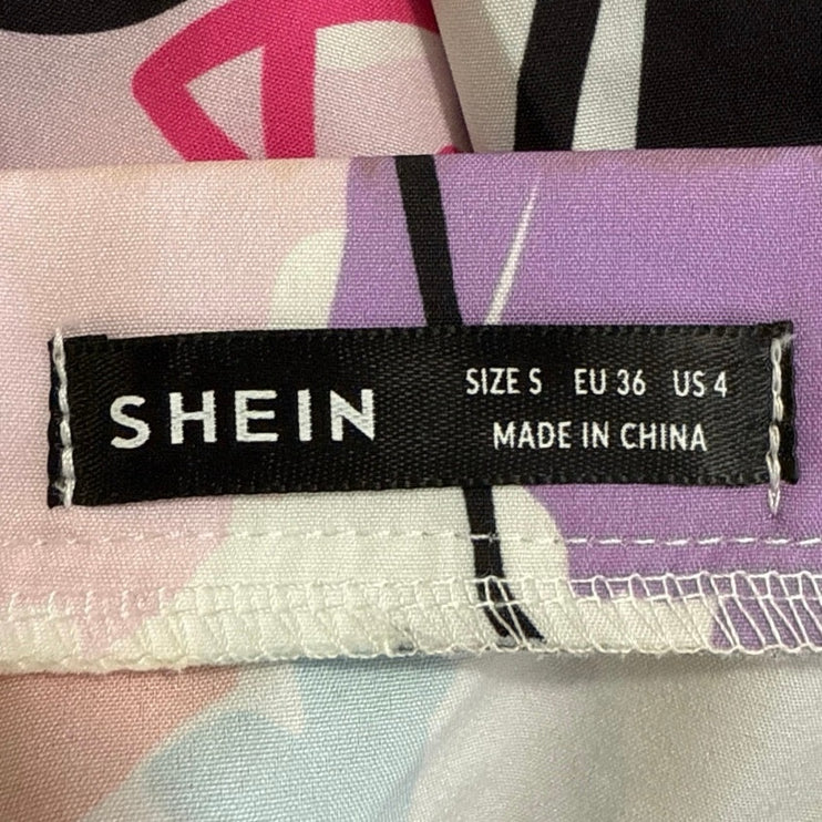 Shein Multicolor Graffiti Print Button Down Short Sleeve Crop Shirt Blouse Top S