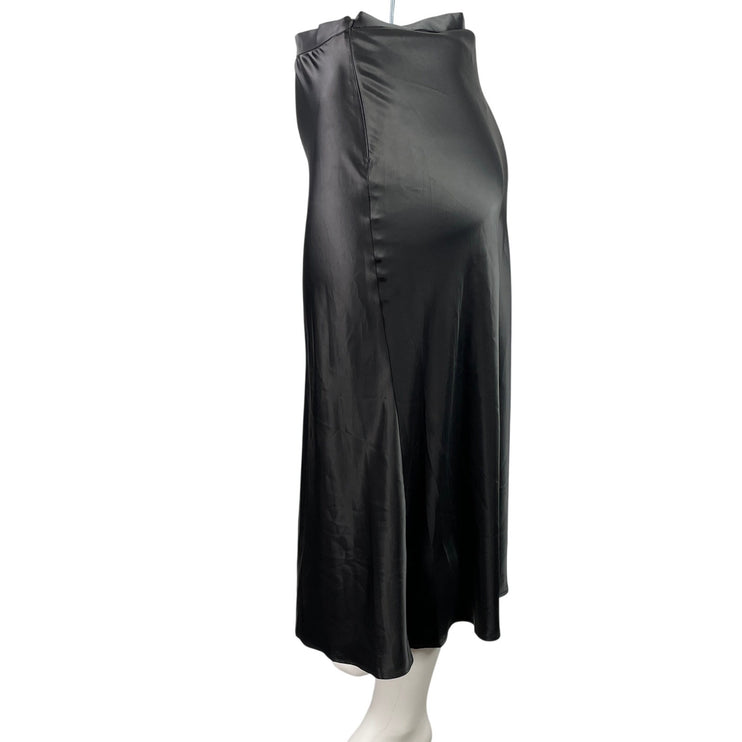 NEW Monki Bailey Black Silk Satin High Waisted Straight Midi Skirt Size 10/12