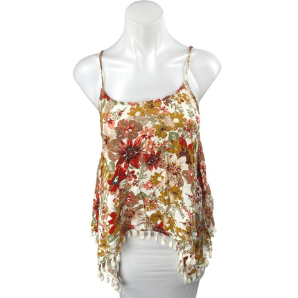 Women's Multicolor Floral Sleeveless Tassel Tie Asymmetric Y2K Cami Tank Top S