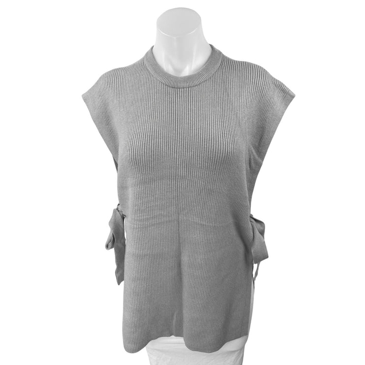 Zara Women's Gray Rib Knit Sleeveless Open Side Bow Tie Sweater Vest Tank Top S