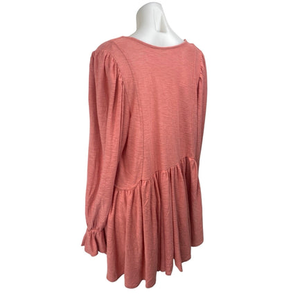 Free People Don't Call Me Baby Pink Smocked Long Sleeve Peplum Blouse Top Size M