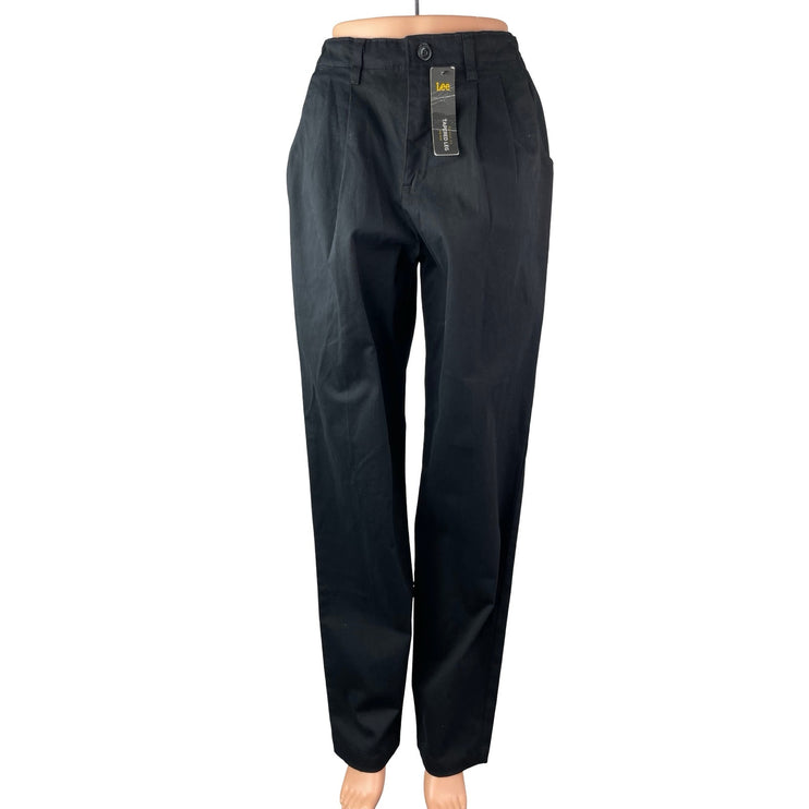 NEW Lee Womes Black Pleated High Rise Relaxed Fit Straight Trousers Pants Size 6