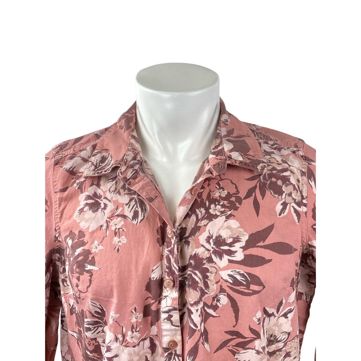 Denim + Company Women's Pink Floral Collared Long Sleeve Button Down Shirt Sz XL