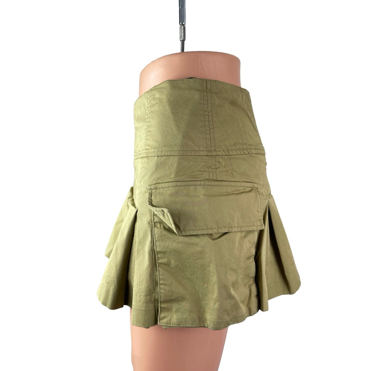 Zara Women's Green Drop Waist Pleated Pocket A Line Mini Skirt Skort Size S